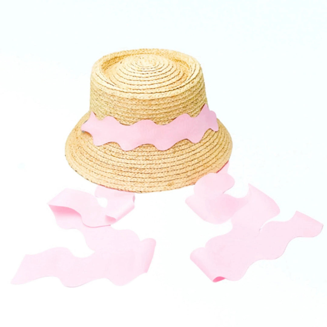 Youth Harbor Hat - Pink Scalloped Ribbon Child Sun Hat Bits & Bows 