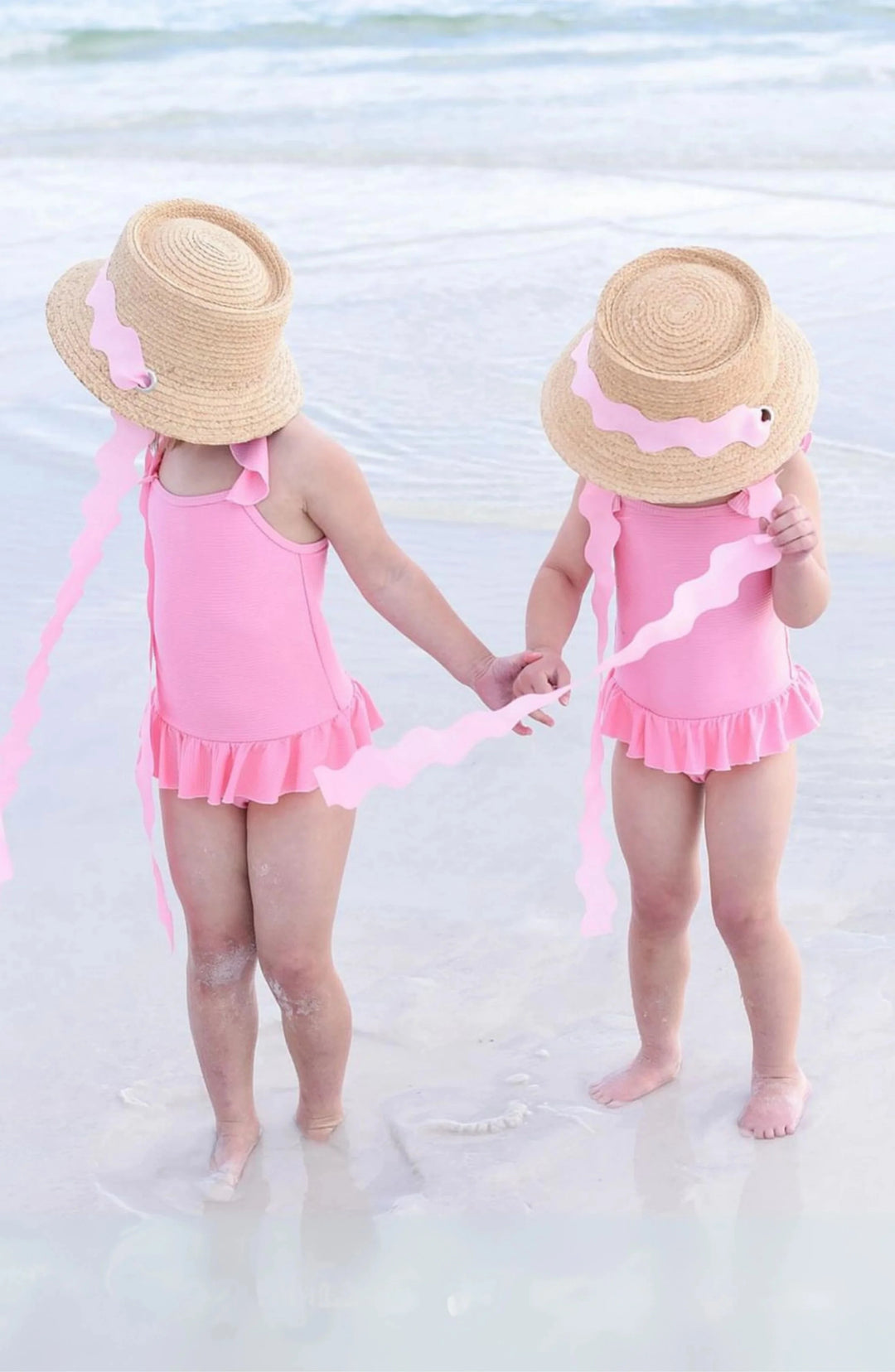 Youth Harbor Hat - Pink Scalloped Ribbon Child Sun Hat Bits & Bows 