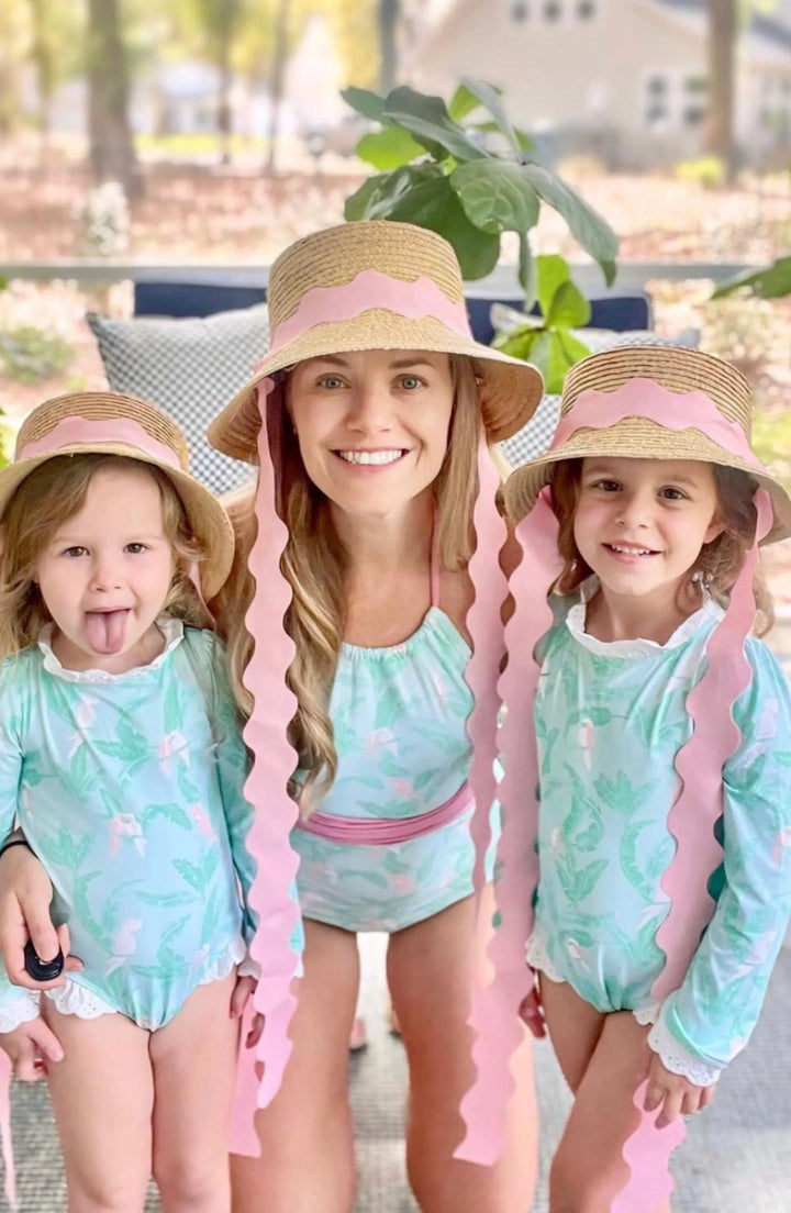 Youth Harbor Hat - Pink Scalloped Ribbon Child Sun Hat Bits & Bows 