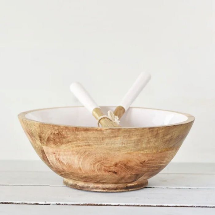 10" Wooden Bowl with Utensils Serving Piece PD Home and Garden 