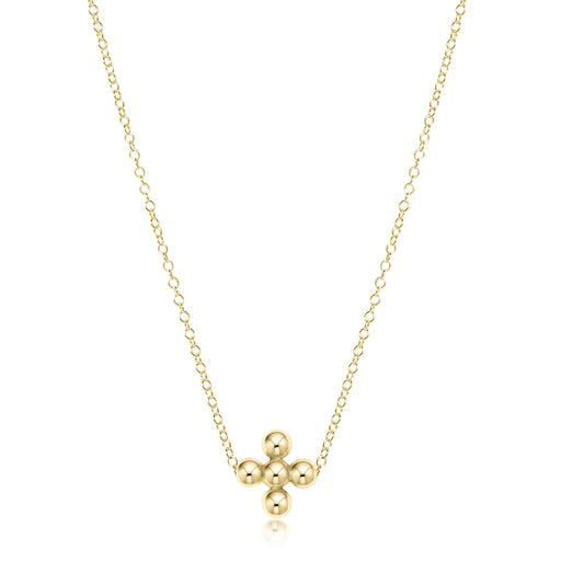 16" Necklace Gold - Classic Beaded Signature Cross Gold - 4mm Bead Gold Necklaces eNewton 