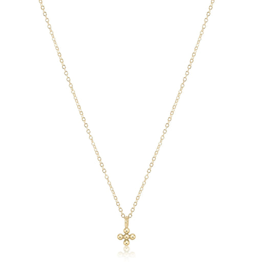 16" Necklace Gold - Classic Beaded Signature Cross Small Gold Charm Necklaces eNewton 