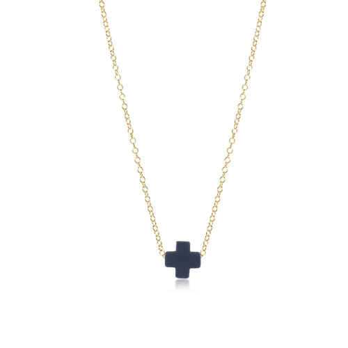 16" Necklace Gold with Signature Cross Necklace eNewton Navy 