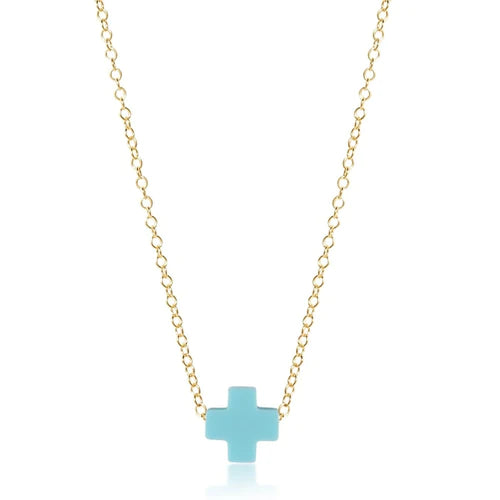 16" Necklace Gold with Signature Cross Necklace eNewton Turquoise 