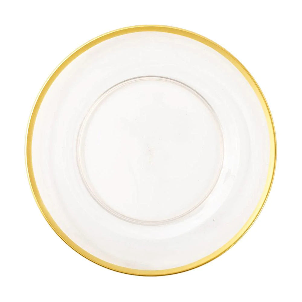 Acrylic Plate Charger in Clear with Gold Rim Serving Piece Caspari 