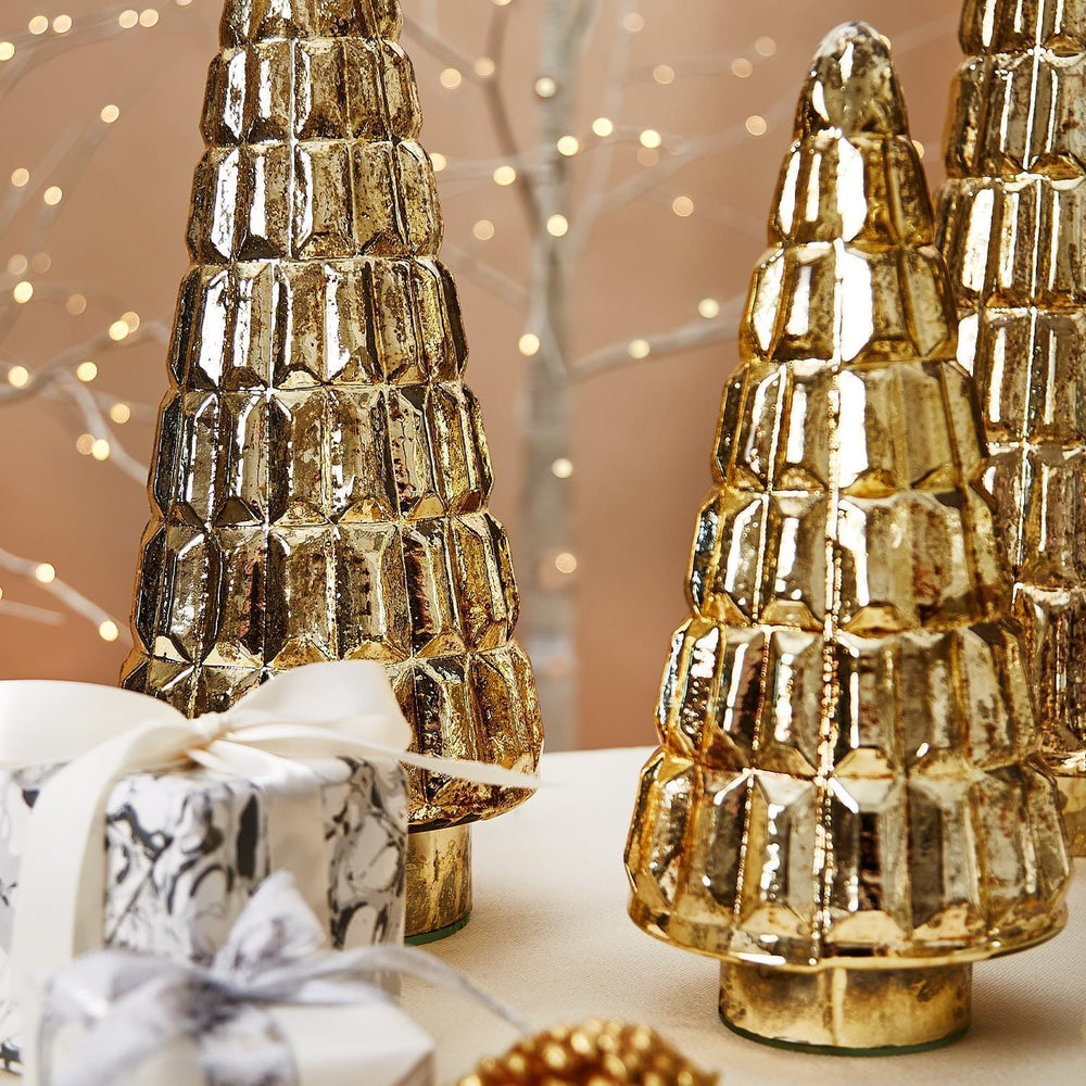 Antiqued Gold Mercury Finish Glass Trees Christmas Decor Two's Company 