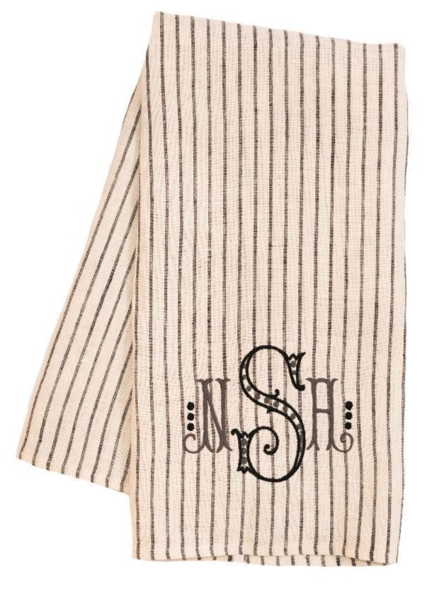 Arman Tea Towel Tea Towels Linen Way White with Graphite Stripes
