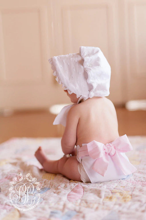 Baby Bow Bottom Bloomer - Worth Avenue White Diaper Cover Beaufort Bonnet 