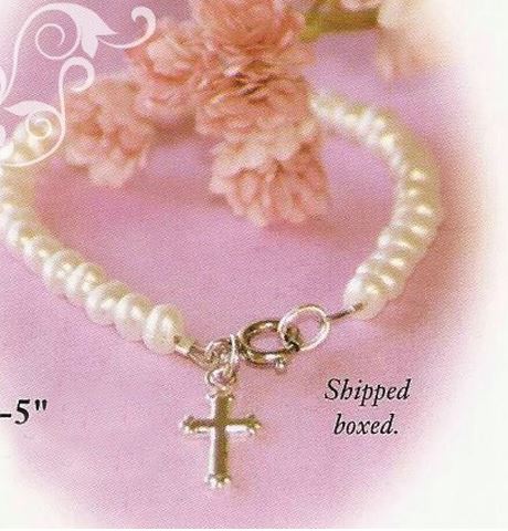 Baby Jewelry Jewelry Collectables America 5" Pearl Bracelet with Cross 