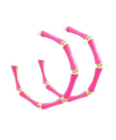 Bamboo Hoop Earrings Earrings Golden Stella Hot Pink 