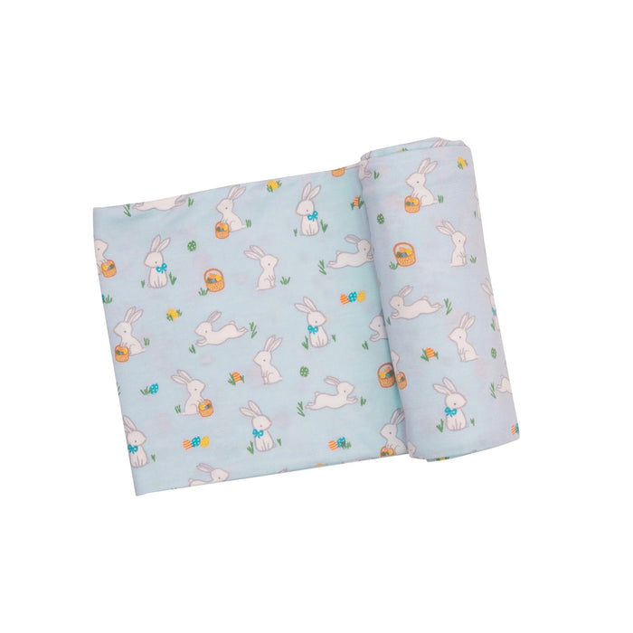 Bamboo Swaddle - Blue Bunnies and Baskets Baby Blanket Angel Dear 