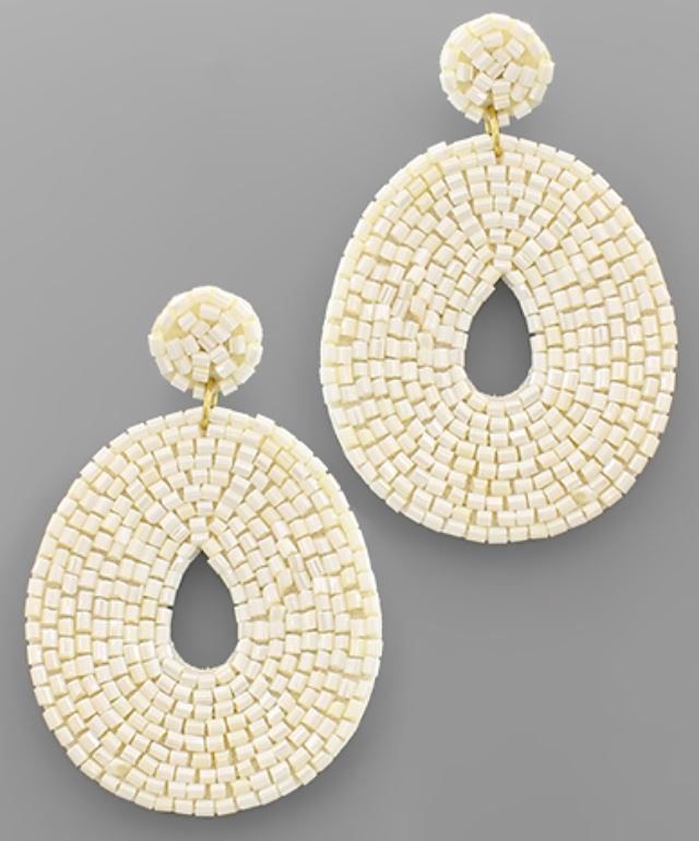 Bead Wide Oval Earrings Earrings Golden Stella White 