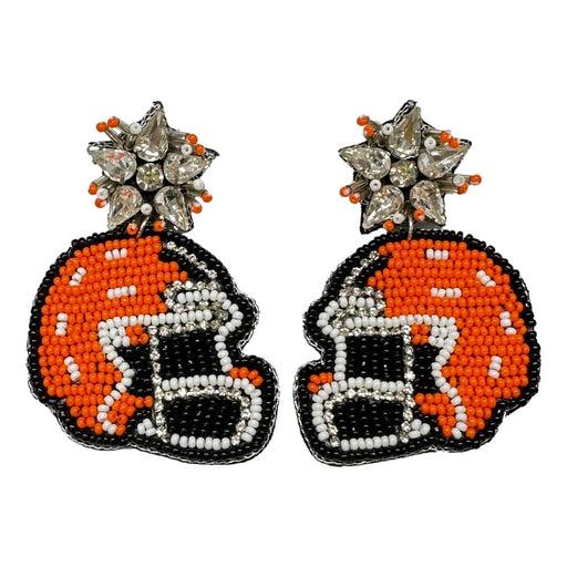 Beaded Game Day Football Helmet Earrings Earrings Camel Threads Orange and White 