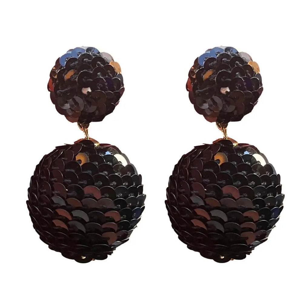 Black Sequin Lido Pom Pom Earrings Earrings St. Armands Designs 