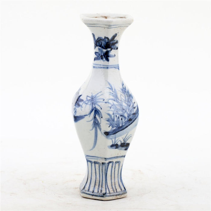 Blue And White Hexagonal Vase Vase Danny's Fine Porcelain 