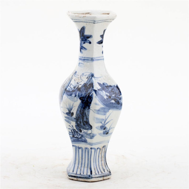 Blue And White Hexagonal Vase Vase Danny's Fine Porcelain 