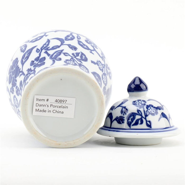Blue and White Lidded Porcelain Jar Vase Danny's Fine Porcelain 