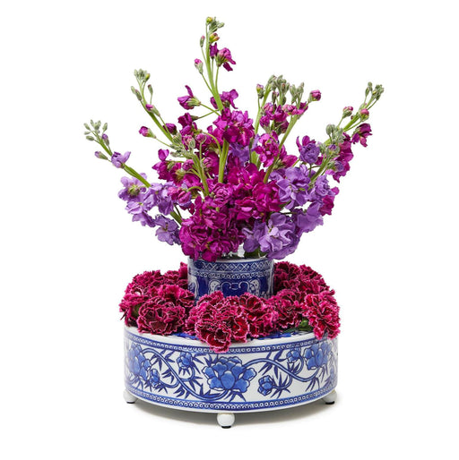 Blue and White Pavilion 3 Pc Hand-Painted Floral Arranger Set Planter Two's Company 