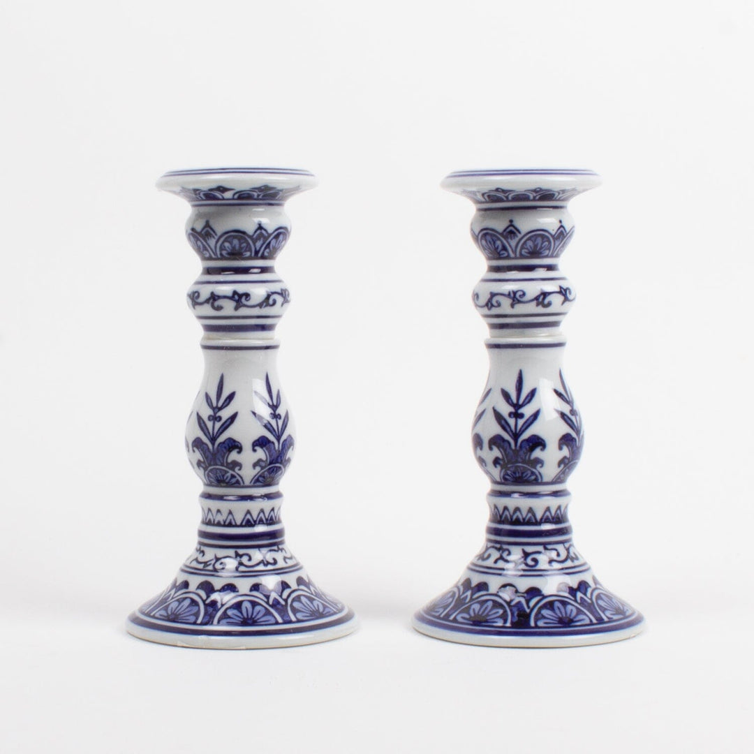 Blue Chinoiserie Candle Stick Set of 2 - Small Candle Holders 8 Oak Lane 