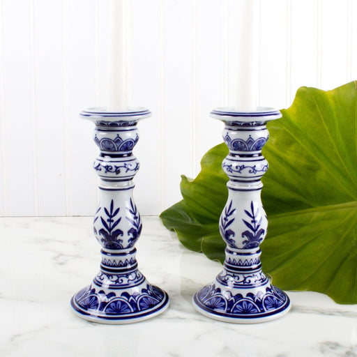 Blue Chinoiserie Candle Stick Set of 2 - Small Candle Holders 8 Oak Lane 
