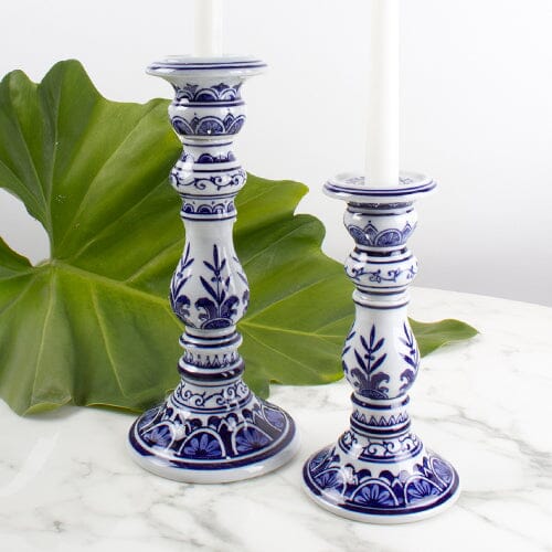 Blue Chinoiserie Candle Stick Set of 2 - Small Candle Holders 8 Oak Lane 