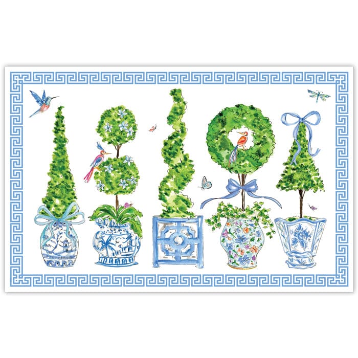 Blue Enchanted Boxwood Topiaries Placemats Placemats Rosanne Beck 