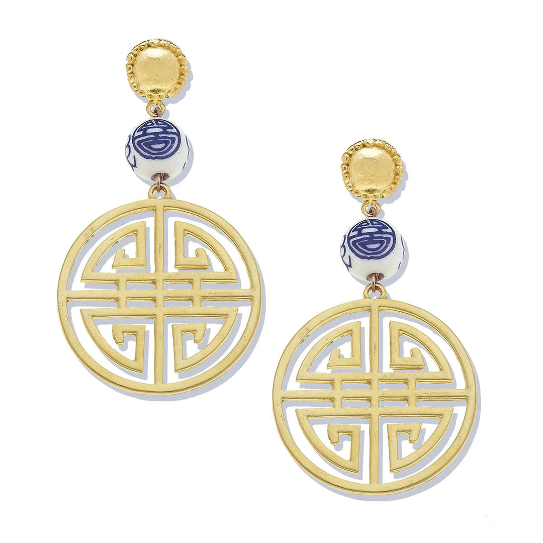 Blue & White Happiness Earrings Earrings Susan Shaw 