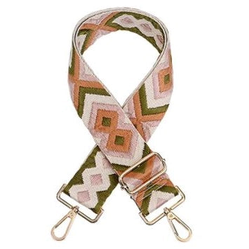 Ahdorned Woven Embroidered Bag Strap - Brown/Peach/Yellow (Gold Hardwa