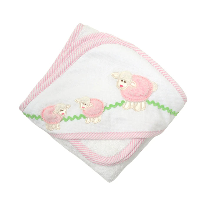 Boxed Applique Hooded Towel + Washcloth Set - Girl Hooded Bath Towels 3 Marthas Pink Sheep 