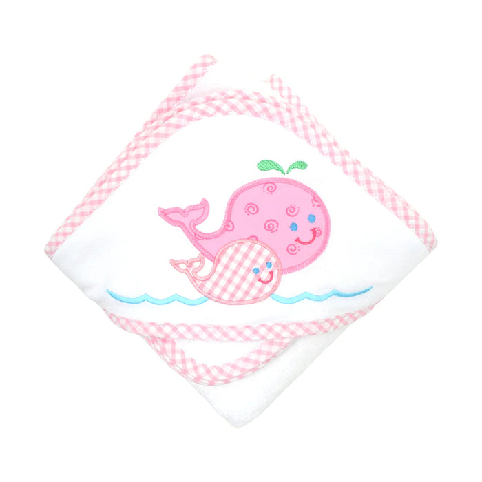 Boxed Applique Hooded Towel + Washcloth Set - Girl Hooded Bath Towels 3 Marthas Pink Whale 