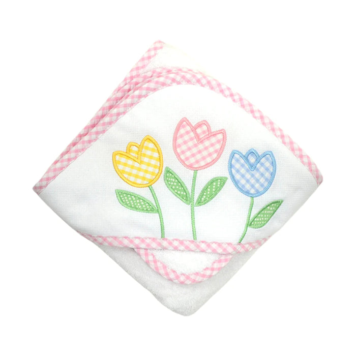 Boxed Applique Hooded Towel + Washcloth Set - Girl Hooded Bath Towels 3 Marthas Tulips 