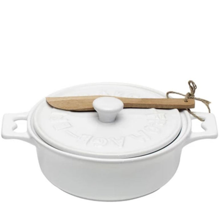 Brie Baker with Lid and Spreader Serving Piece Creative Co-Op White 