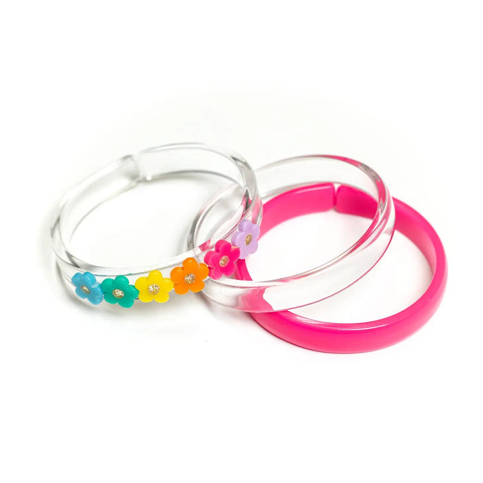 Bright Colors Flowers and Crystal Bangles Bracelet Lillies and Roses 