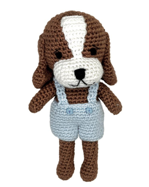 Brown Dog Crochet Rattle - Blue Rattle Zubels 