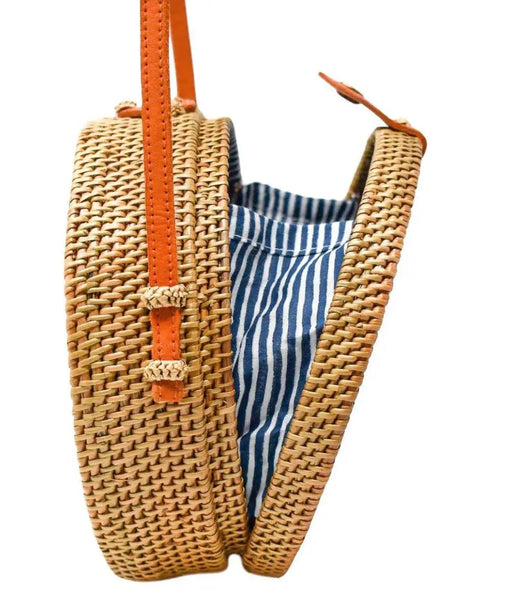 Camilla Round Rattan Bag - Nantucket Stripe Handbags Poppy and Sage 