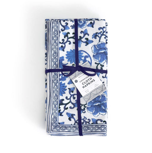 Chinoiserie Set of 4 Blue and White Floral Pattern Napkins Dinner Napkins Two's Company 