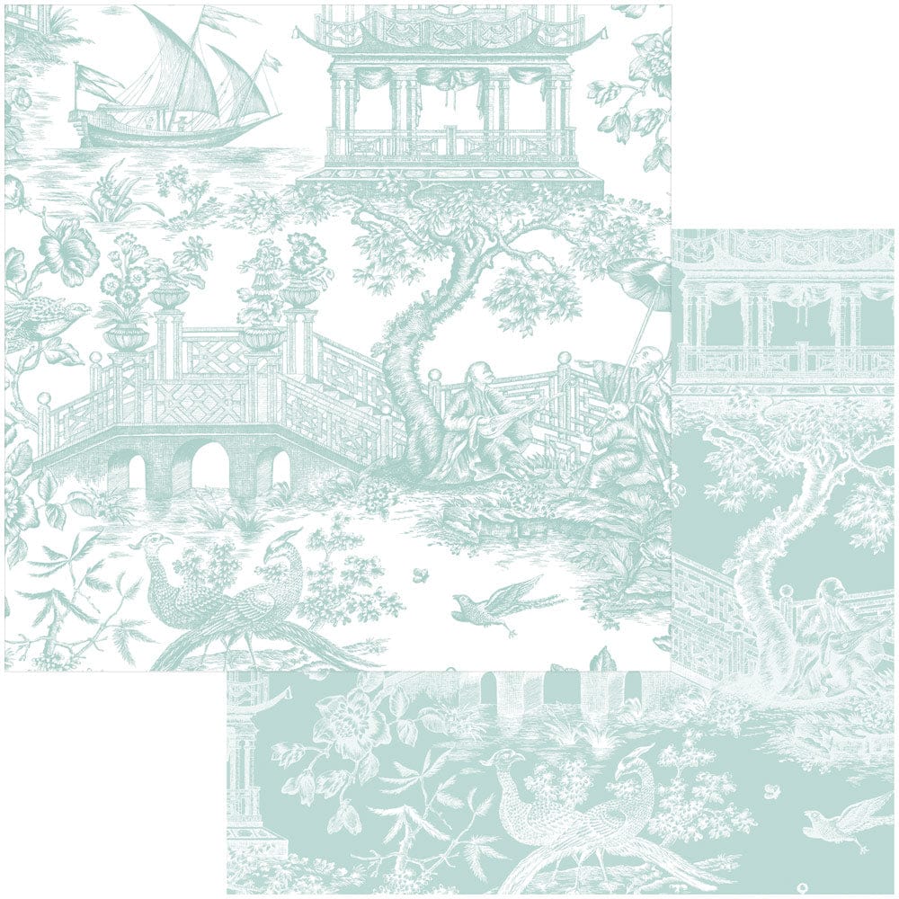 Chinoiserie Toile Reversible Gift Wrap Roll in Robin's Egg Wrapping Paper Caspari 