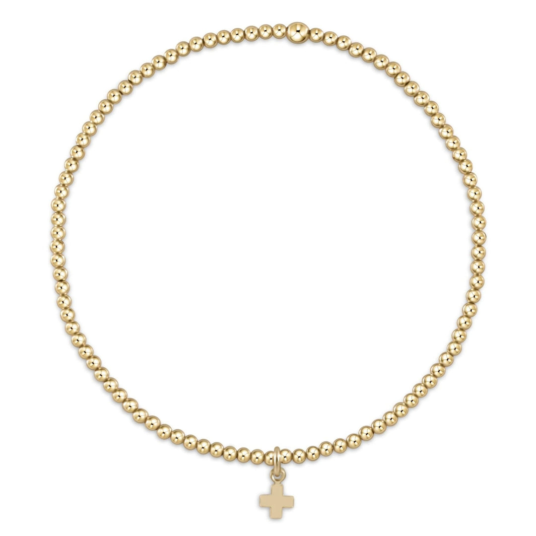 Classic Gold 2mm Bead Bracelet - Signature Cross Gold Charm Bracelet eNewton 