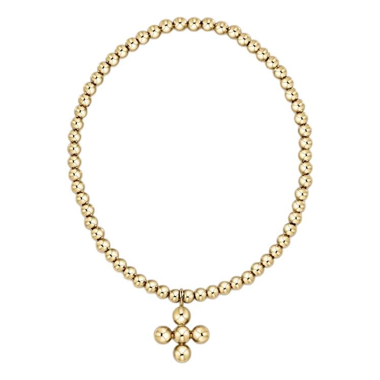 Classic Gold 3mm Bead Bracelet - Signature Cross Charm 4mm - Gold Bracelet eNewton 