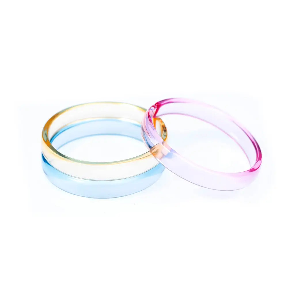 Clear Pink, Blue, Yellow Bangle Set Bracelet Lillies and Roses 