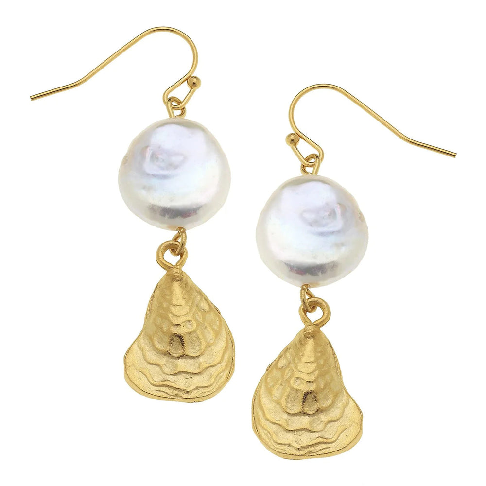 Coin Pearl Oyster Drop Earrings Earrings Susan Shaw 