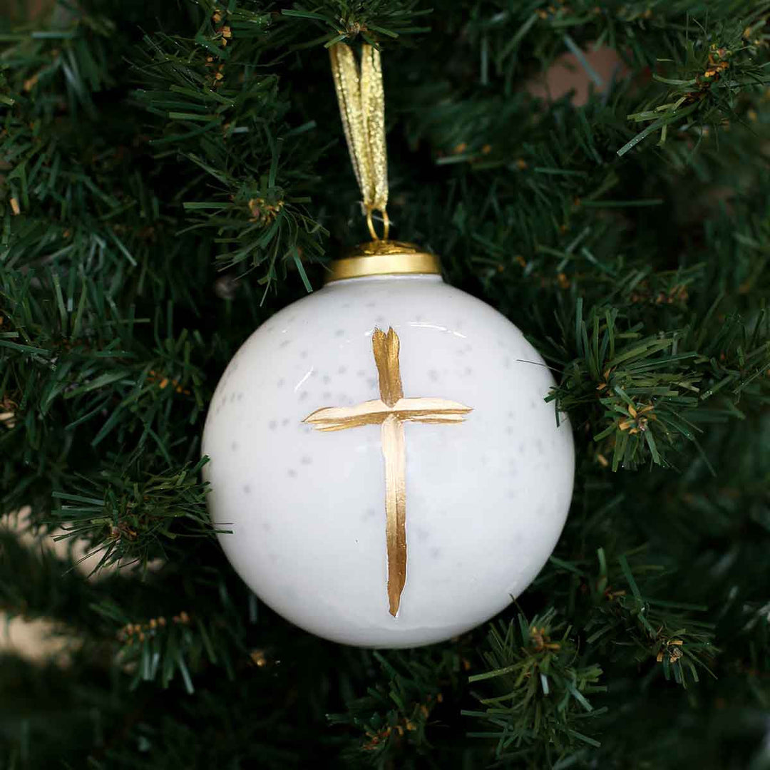 Cruix Glass Ball Ornament in White ornament The Royal Standard 