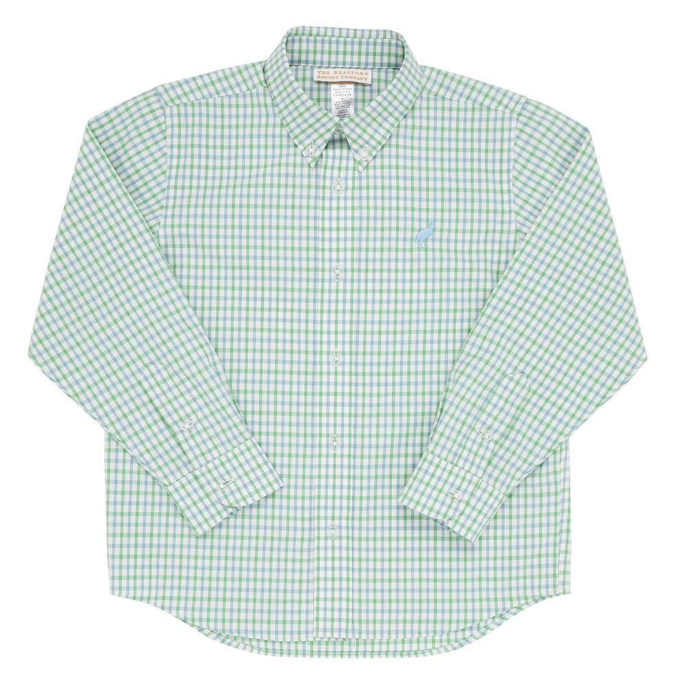 Dean's List Dress Shirt - Kiawah Kelly Green & Barrington Blue Chandler Check Boy Shirt Beaufort Bonnet 