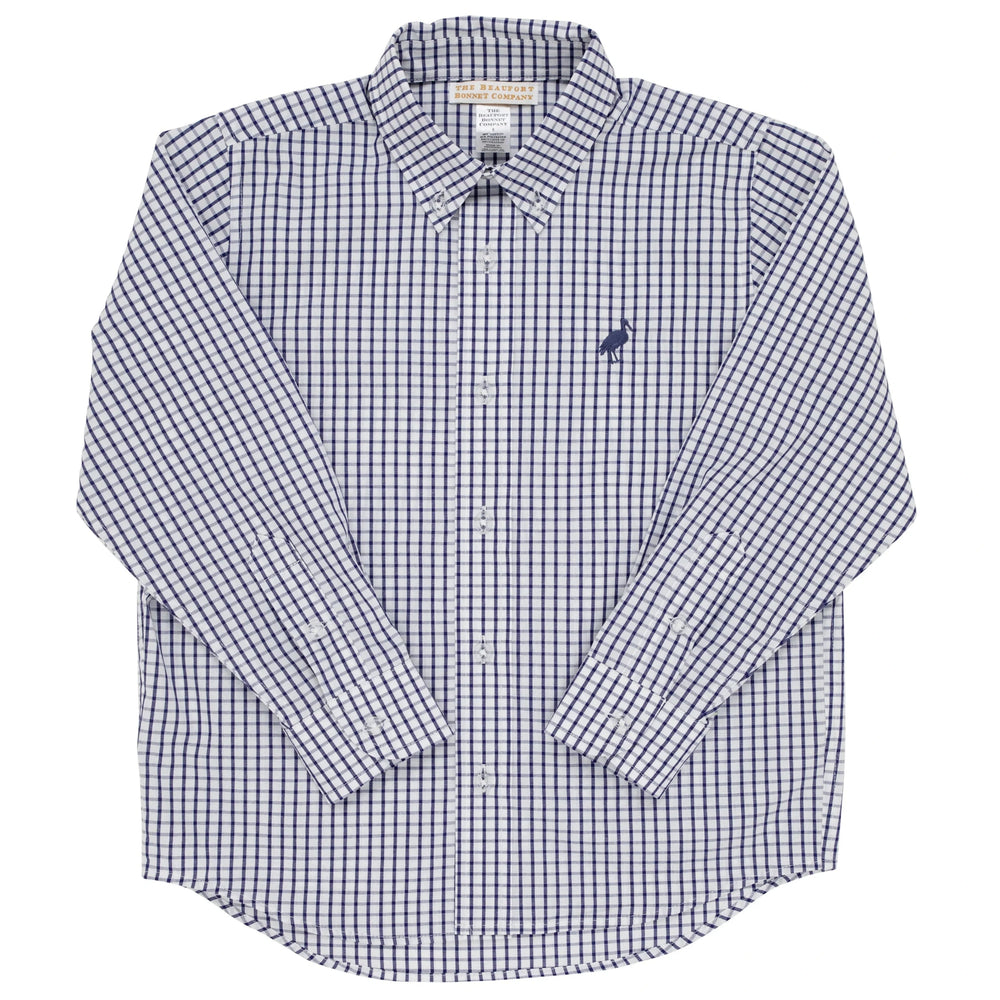 Dean's List Dress Shirt - Nantucket Navy Windowpane Boy Shirt Beaufort Bonnet 