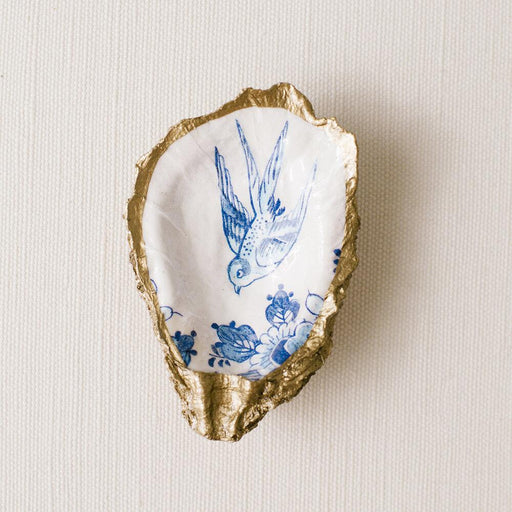 Decoupage Oyster Ring Dish Oyster Dish Grit and Grace Studio Blue Bird 