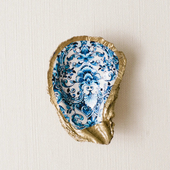 Decoupage Oyster Ring Dish Oyster Dish Grit and Grace Studio Indigo Floral 