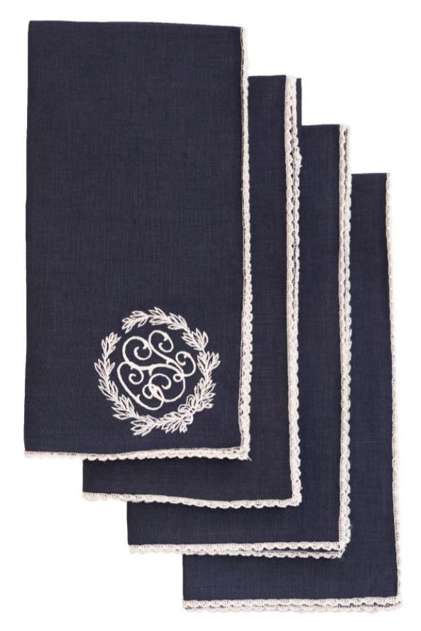 Dinner Napkins with Piped Edge - Set of 4 Dinner Napkins Duc Star Navy