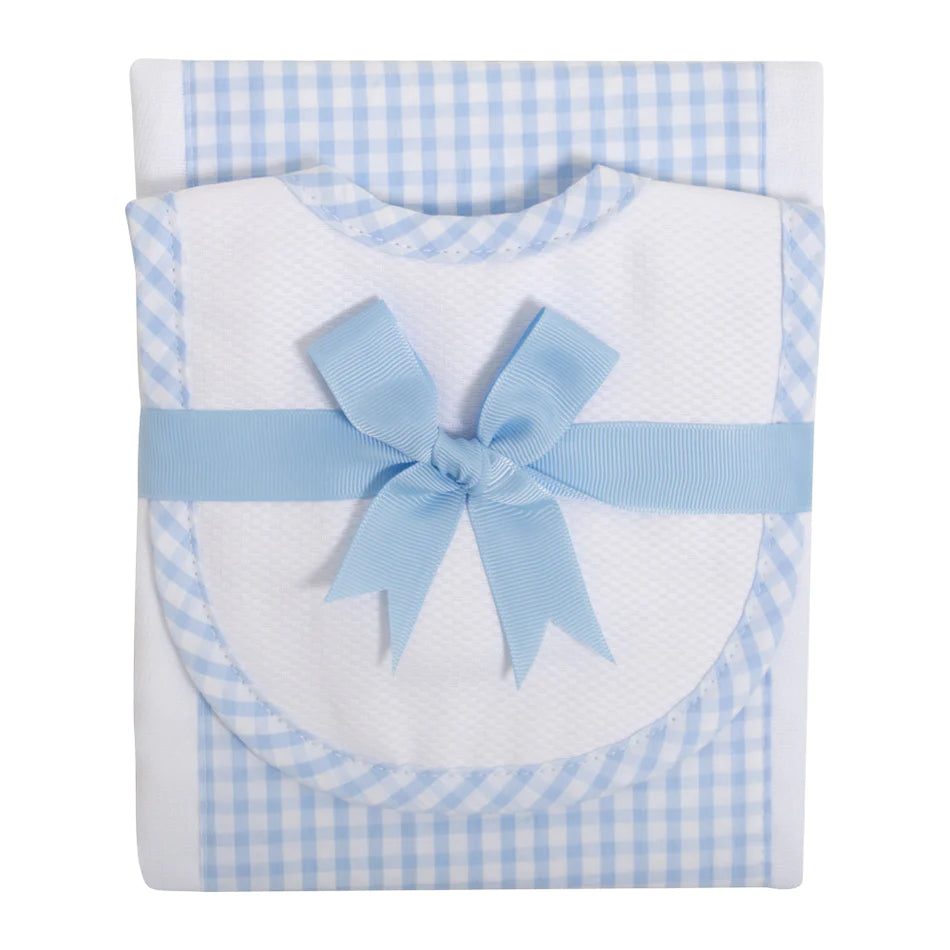 Drooler Bib and Burp Set Burp Cloths 3 Marthas Blue Check 