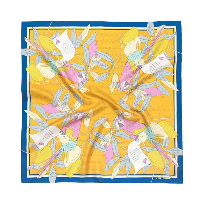 El Amor Silk Bandana - Yellow Silk Tie Lost Pattern 
