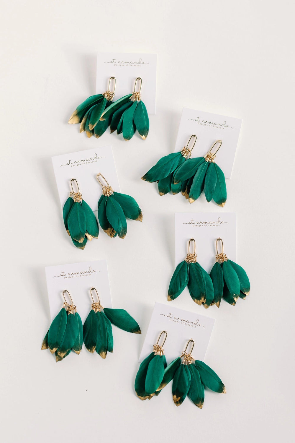 Emerald Gold Dipped Feather Tassel Earrings Earrings St. Armands Designs 